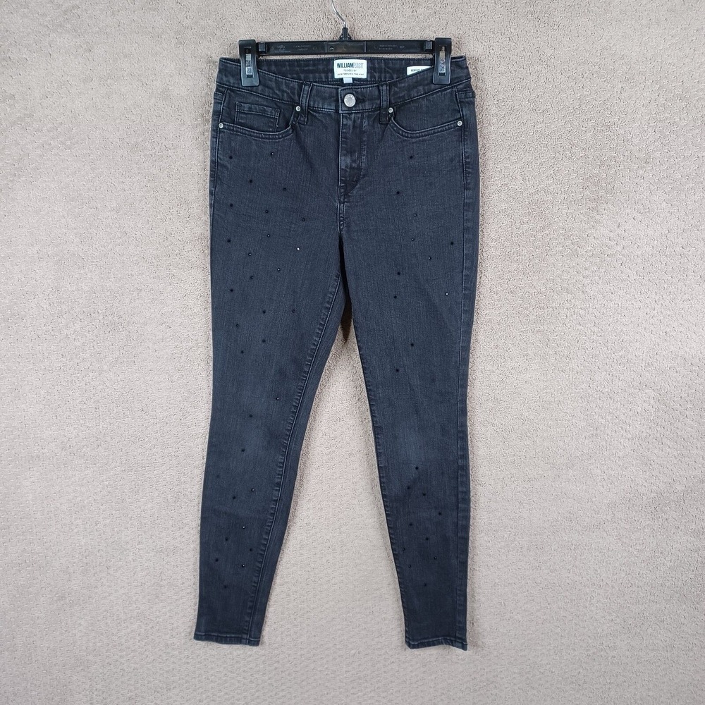 William Rast Jeans Juniors 28 Perfect‎ Skinny Mid Rise Rhinestone Black Denim
